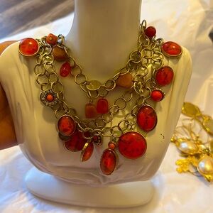 Chico’s necklace orange,vintage stones and acrylic or resin and gold tone neckla